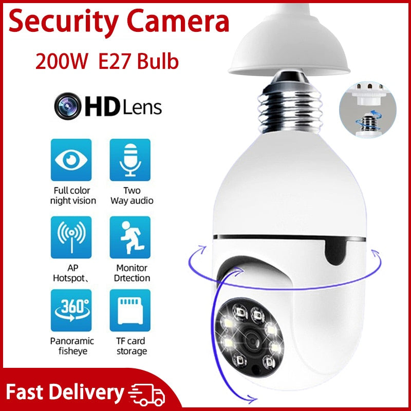 200W E27 Bulb Surveillance Camera Night Vision Full Color Automatic Human Tracking 4x Digital Zoom Video Indoor Security Monitor